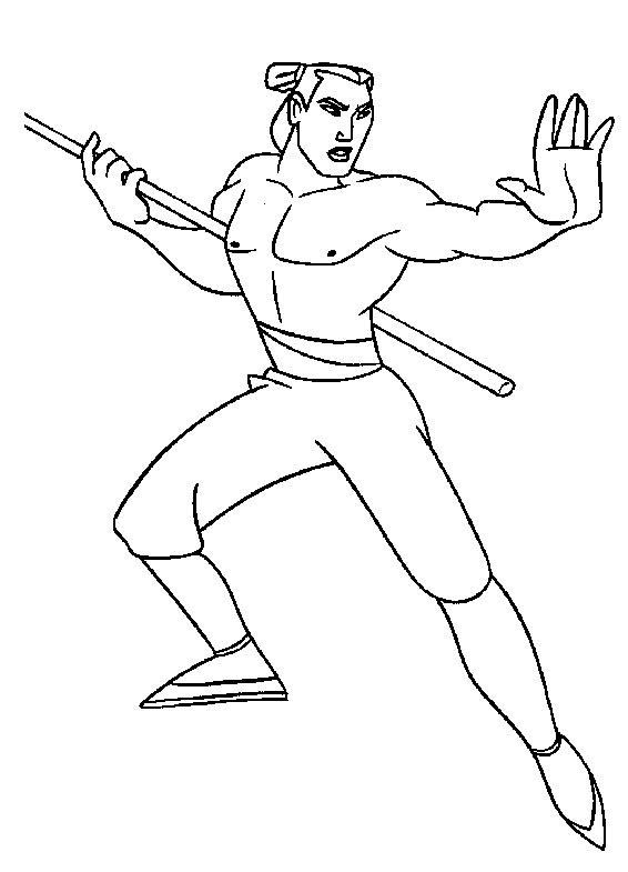 coloriage shang le fiance de mulan lutte